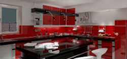 Дизайн кухни красного цвета.