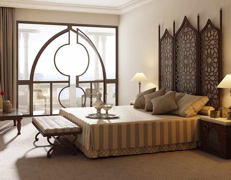 Арабский стиль в европейском интерьере спальни