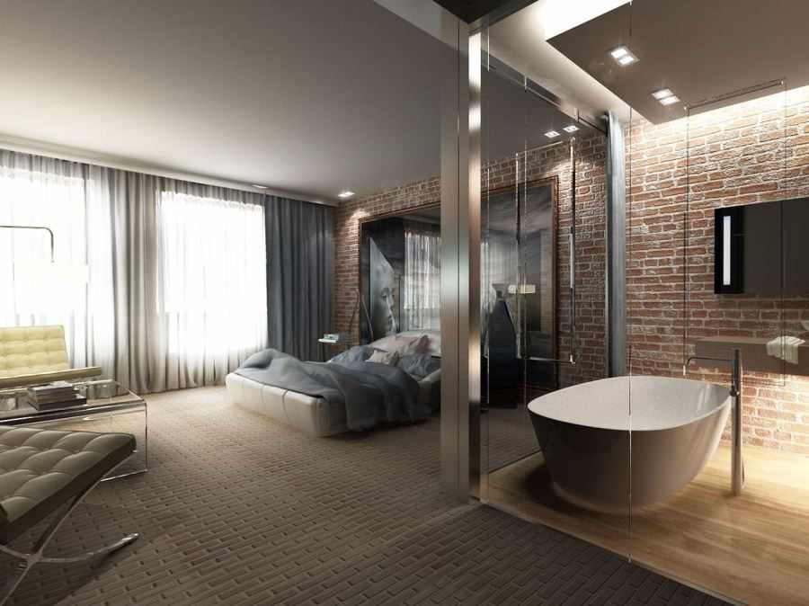 Ванная комната и спальня в стиле лофт