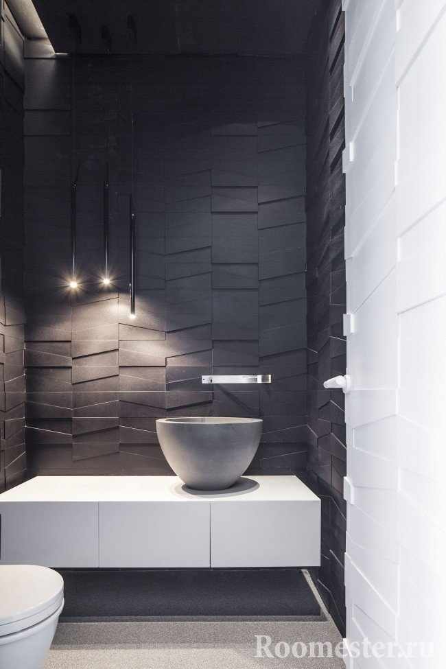 Пример облицовки ванной комнаты 3d панелями