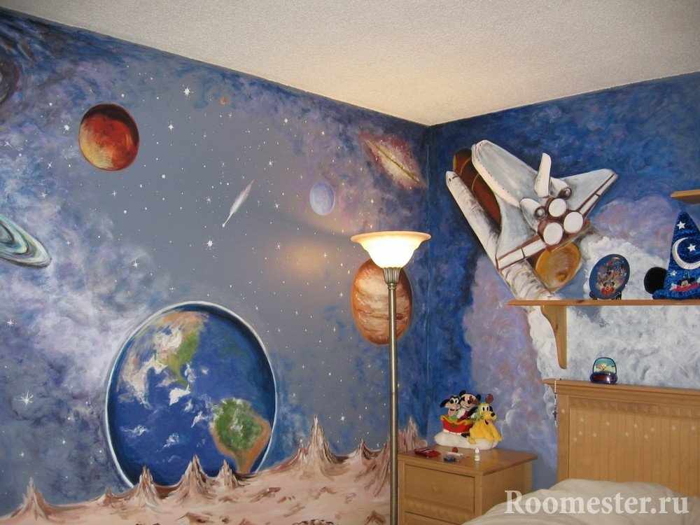 Вид космоса на стенах детской