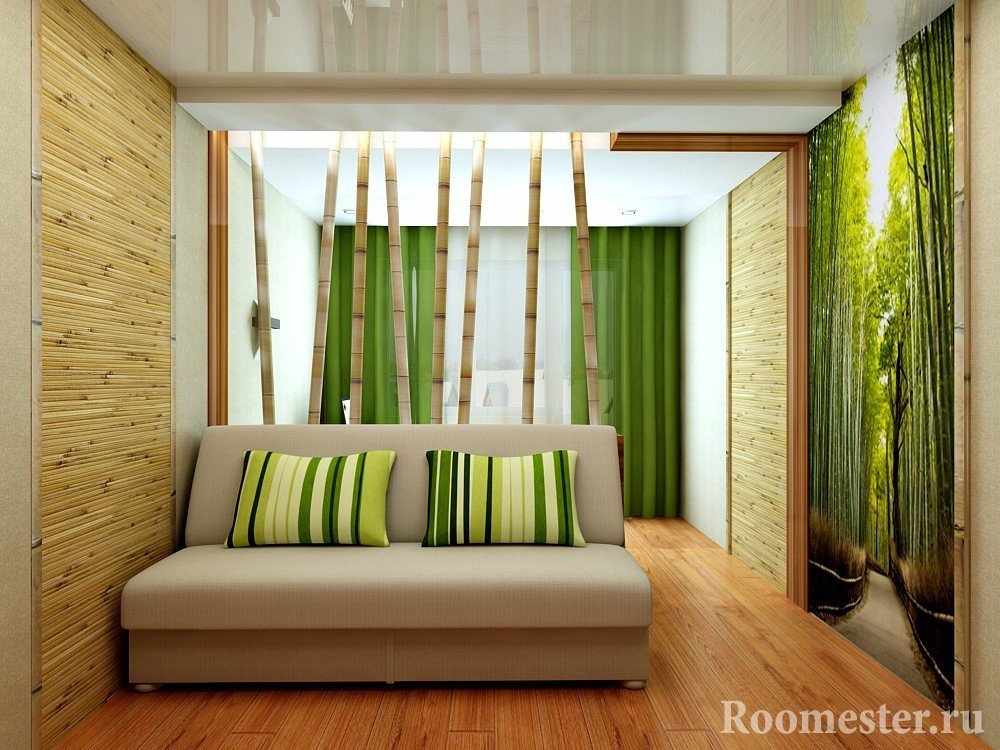 Стволы бамбука за диваном