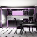 Черно-белая кухня с фиолетовыми акцентами