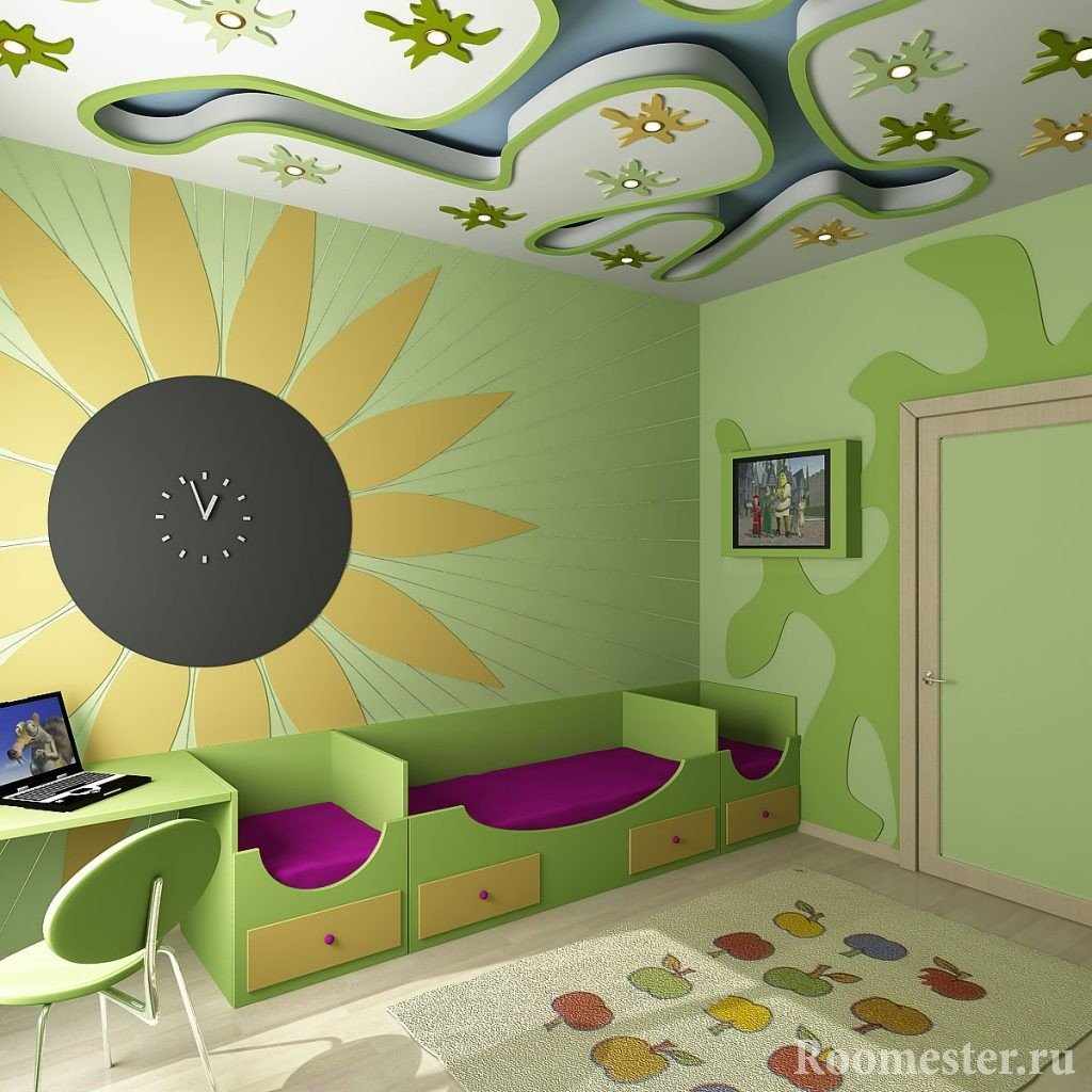 Аппликация на потолке детской комнаты