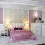 Бело-фиолетовый интерьер спальни