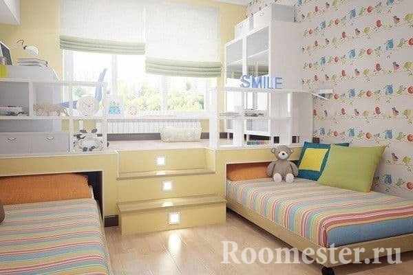 Детская комната для разнополых детей с подиумом
