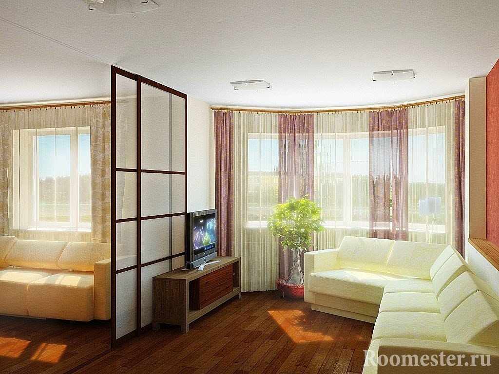 Белый диван в сочетании с коричневым полом