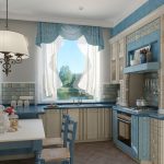 Бело-голубой интерьер кухни