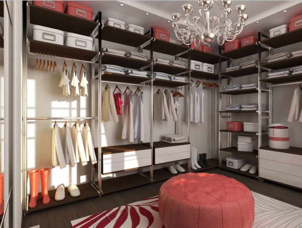 Дизайн гардеробной в черно-красном цвете