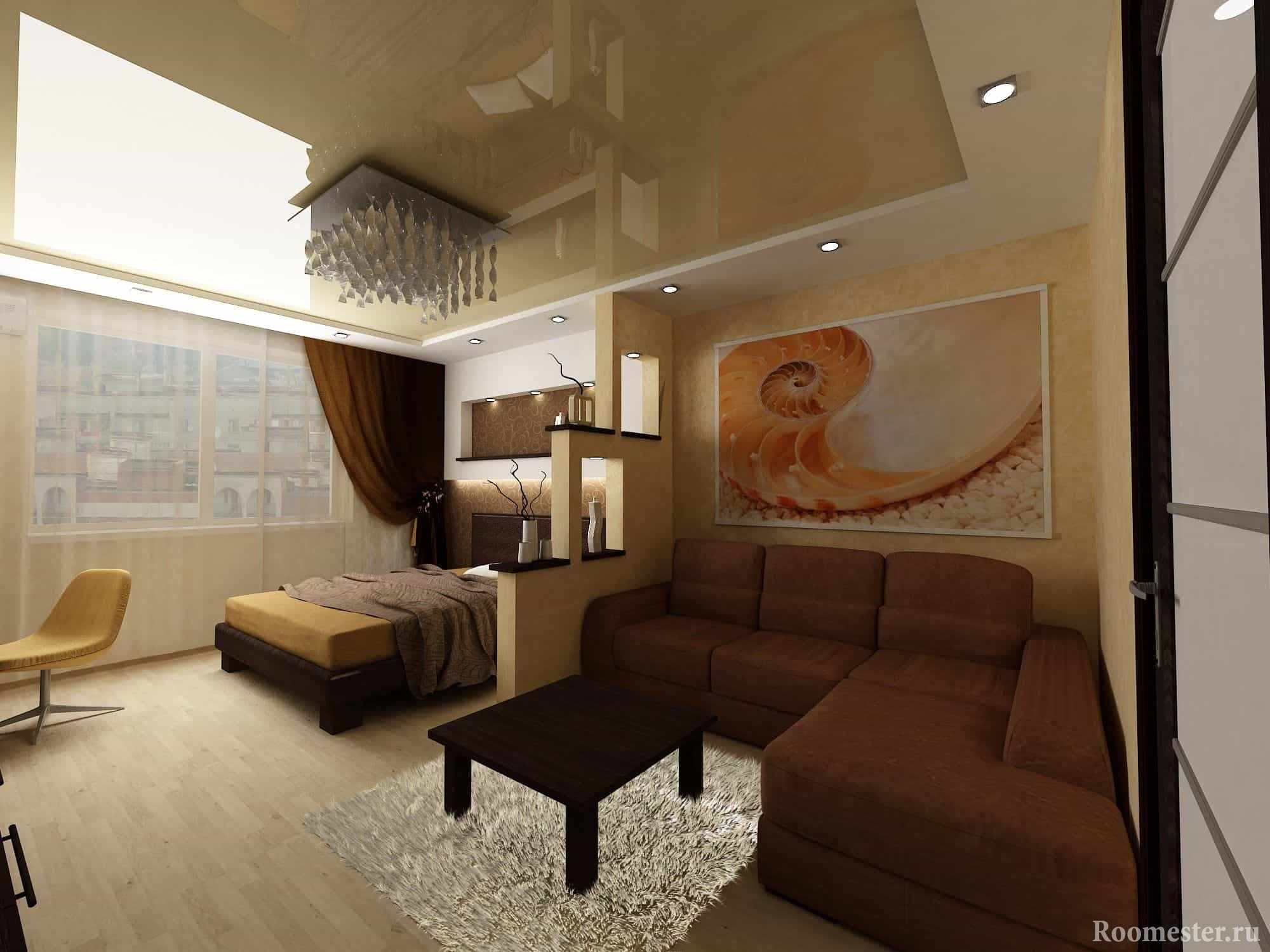 Дизайн гостиной 18 кв. м. совмещенная со спальней