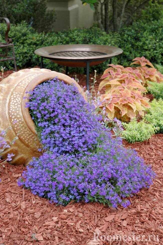 Ручей из цветов из глиняного горшка