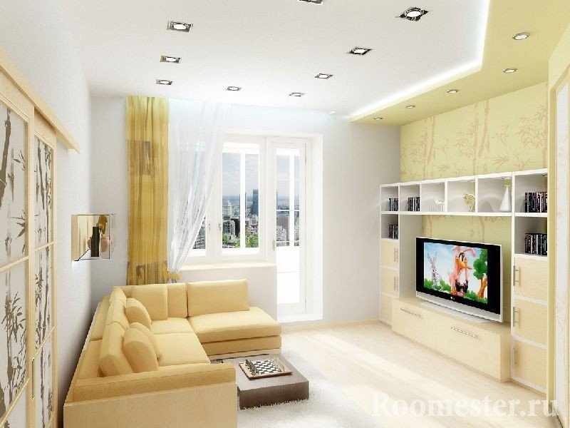 Желто-белая гостиная комната 
