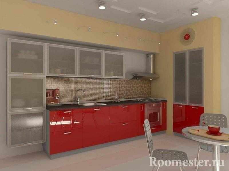 Кухня с красными шкафами 