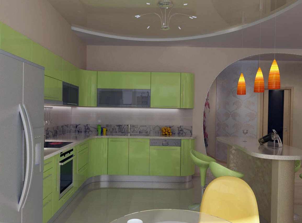 Светло-зеленая мебель для кухни