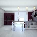 Фиолетовая мебель на кухне