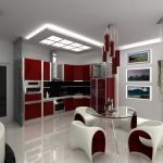 Бардовая мебель на кухне