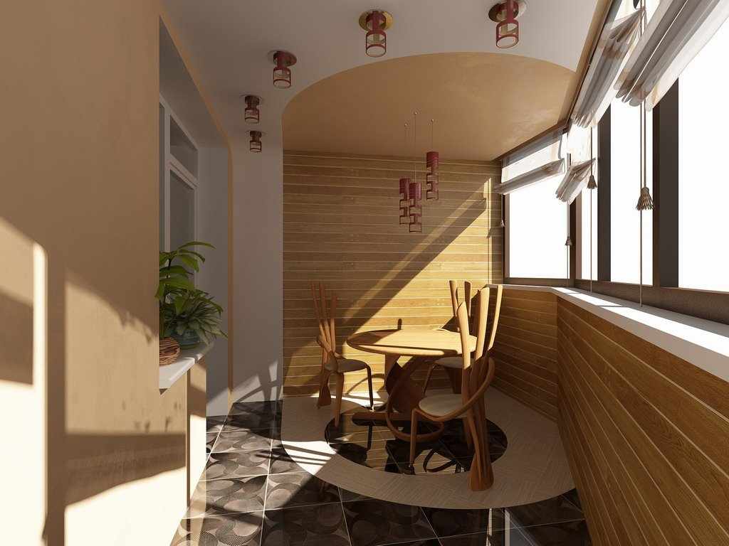 Мебель из дерева на маленьком балконе