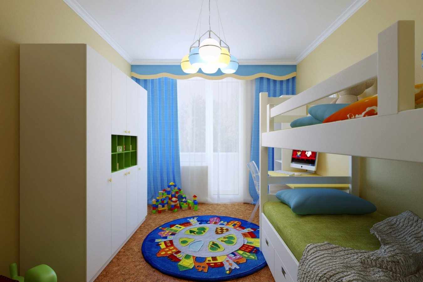 Голубые шторы в комнате для мальчика