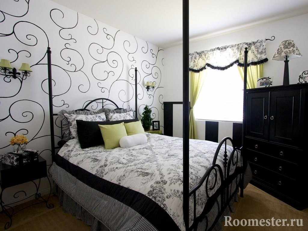 Спальня в черно-белом цвете 
