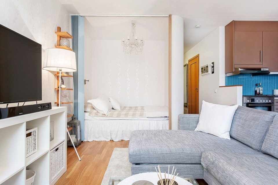 Дизайн гостиной и спальни в однокомнатной квартире 33 кв м