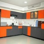 Серо-оранжевый кухонный гарнитур
