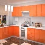 Простая кухня в оранжевом цвете