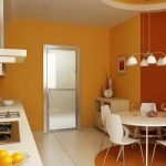 Стены оранжевого цвета на кухне