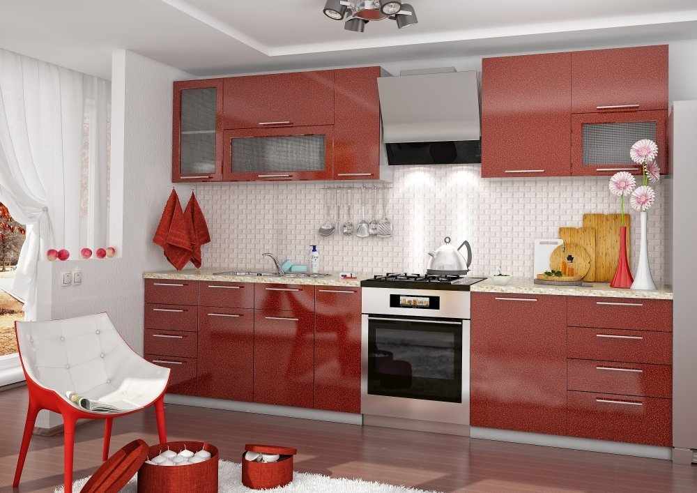 Бардовый кухонный гарнитур в интерьере