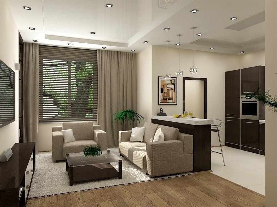 Современный дизайн квартиры-студии с одним окном