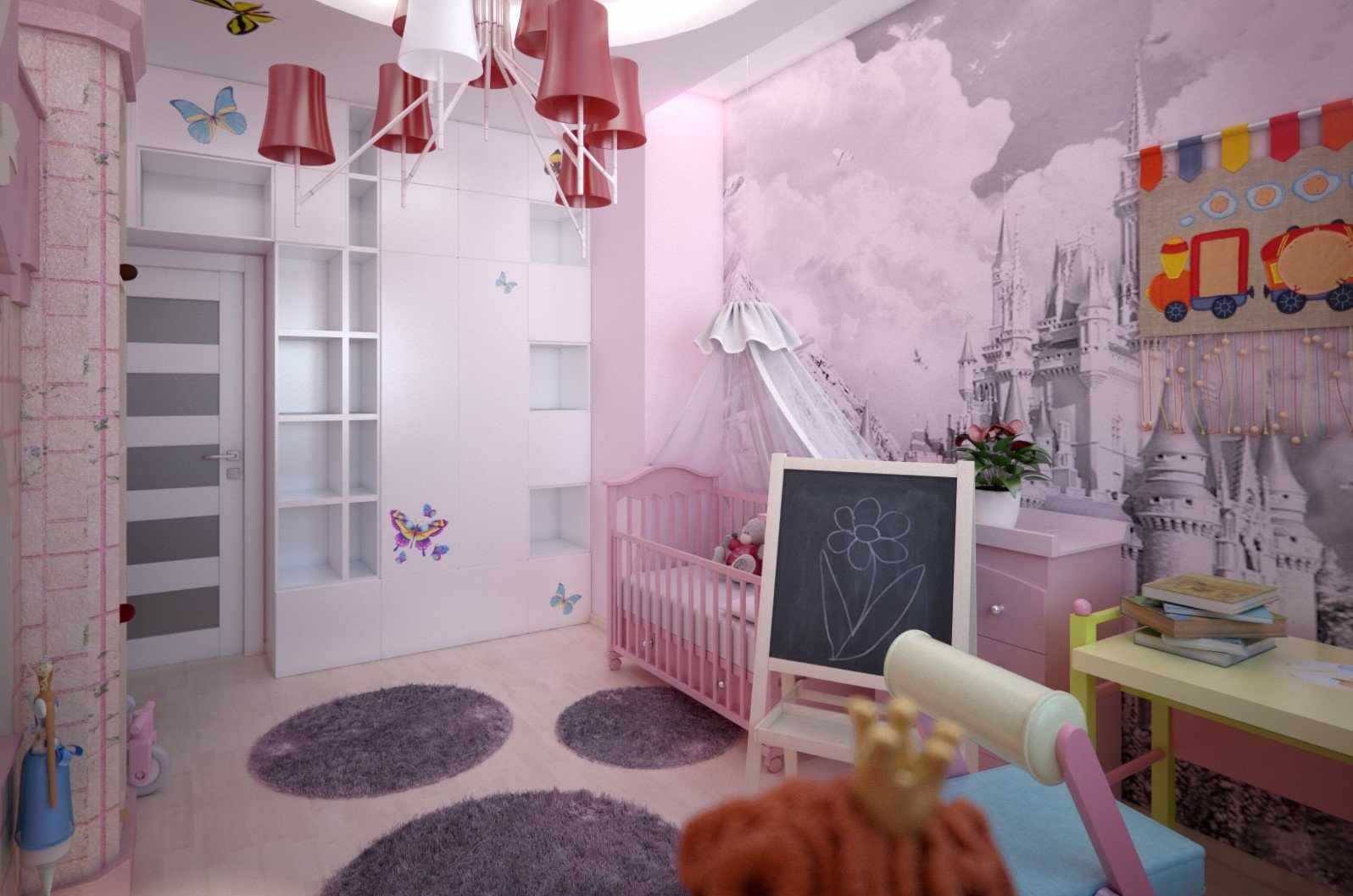 Дизайн интерьера детской комнаты девочки с замком