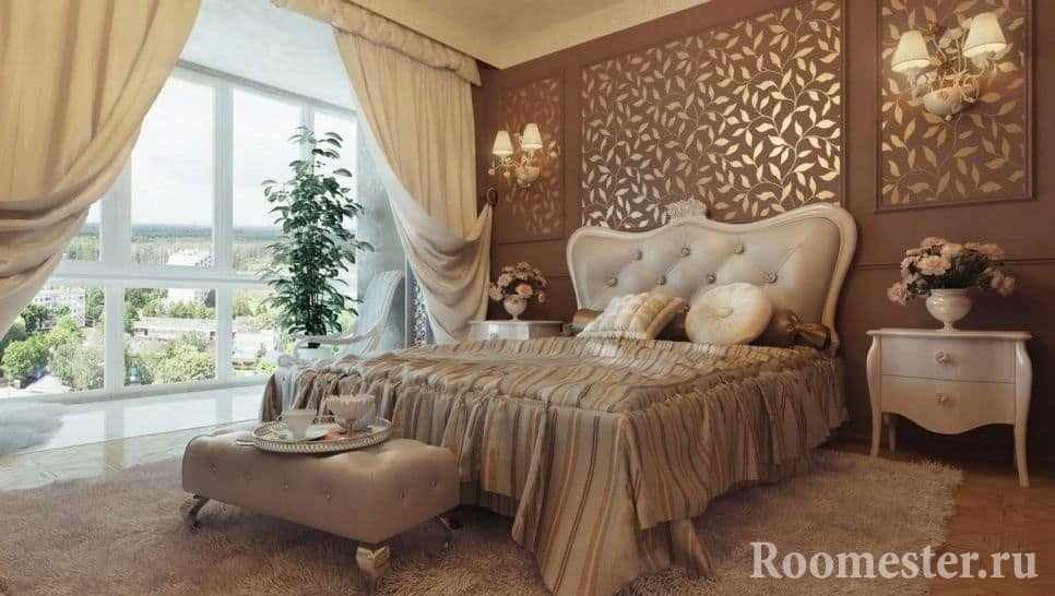 Освещение спальни в классическом стиле разделено на естественное и искусственное