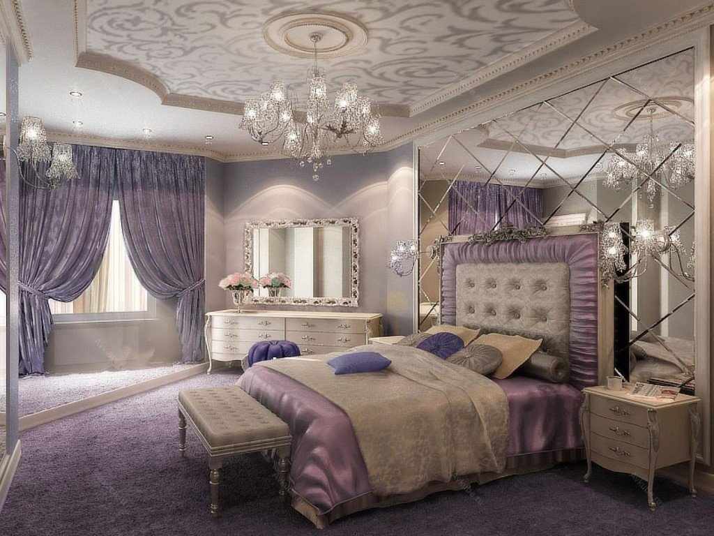 Сиреневая спальня в классическом стиле