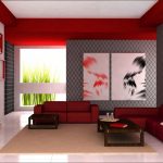 Интерьер комнаты в серо-красном цвете