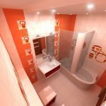 Дизайн узкой ванной комнаты в оранжевых тонах