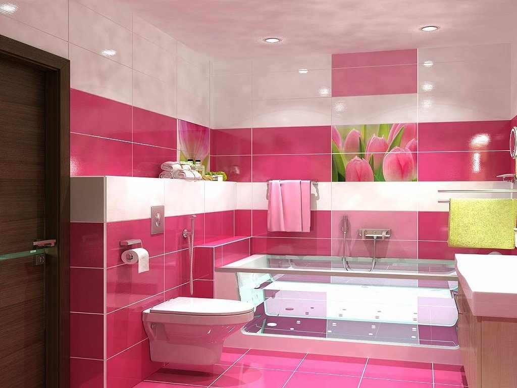 Розово-белая ванная комната