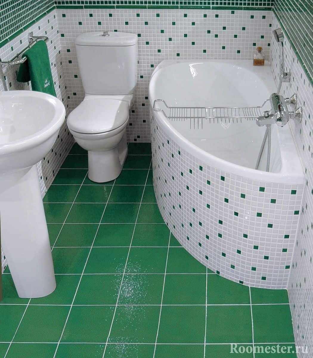 Бело-зеленая угловая ванна