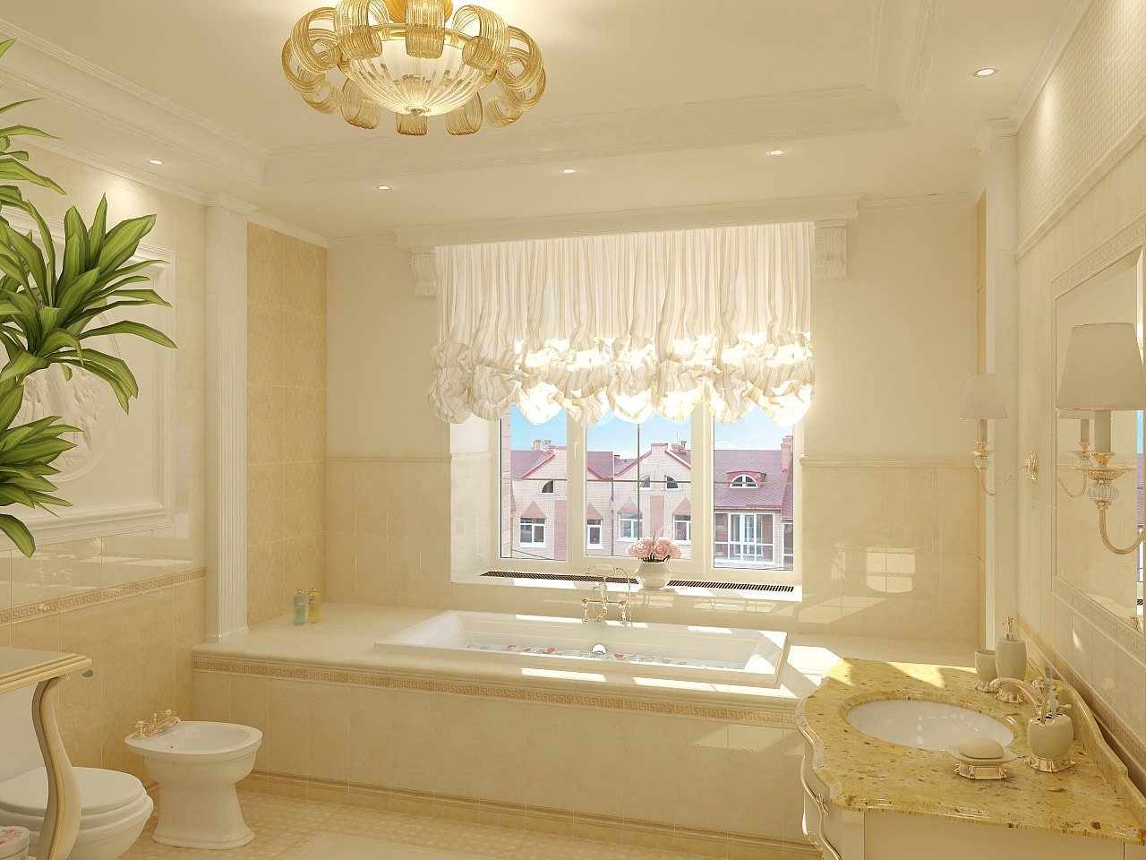 Светлые стены в ванной в классическом стиле