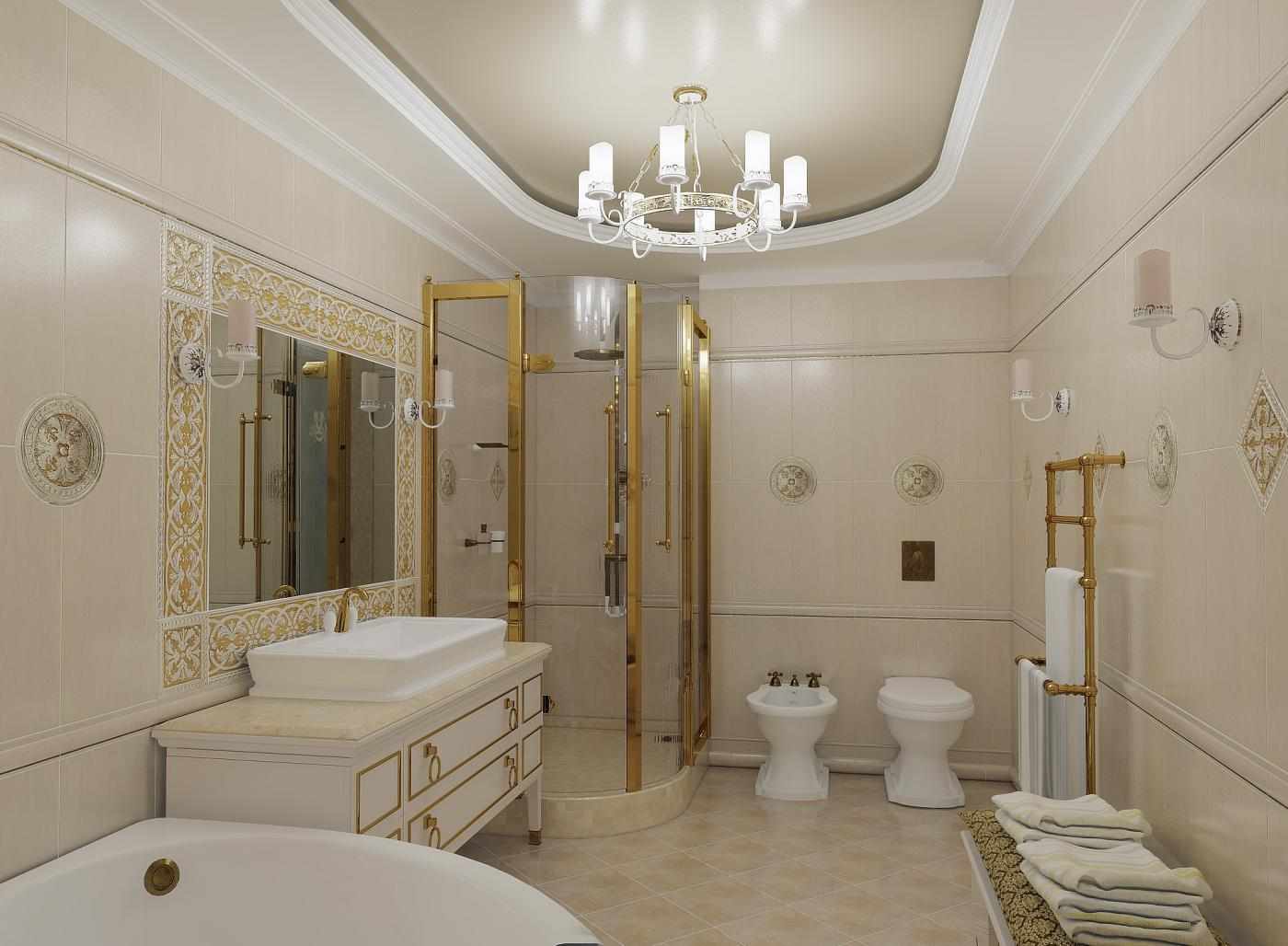 Душевая кабина в ванной в классическом стиле