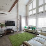 Зеленый коврик в светлой гостиной