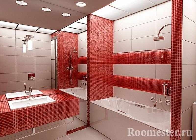 Красная мозаика в ванной