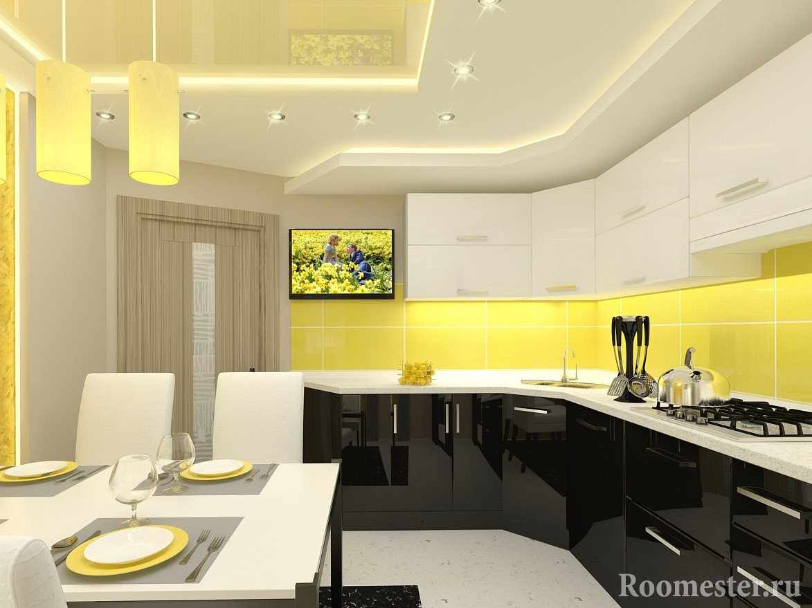 Желтая кухня и белая мебель