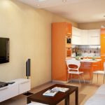 Оранжевая кухонная мебель в интерьере