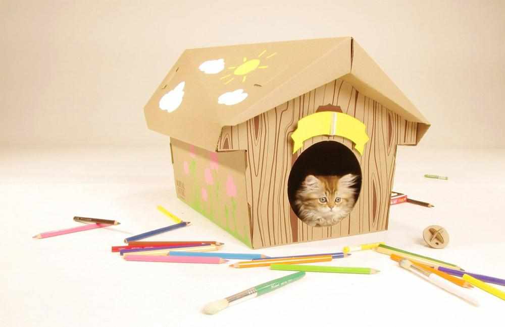 Как сделать домик для кошки из коробки