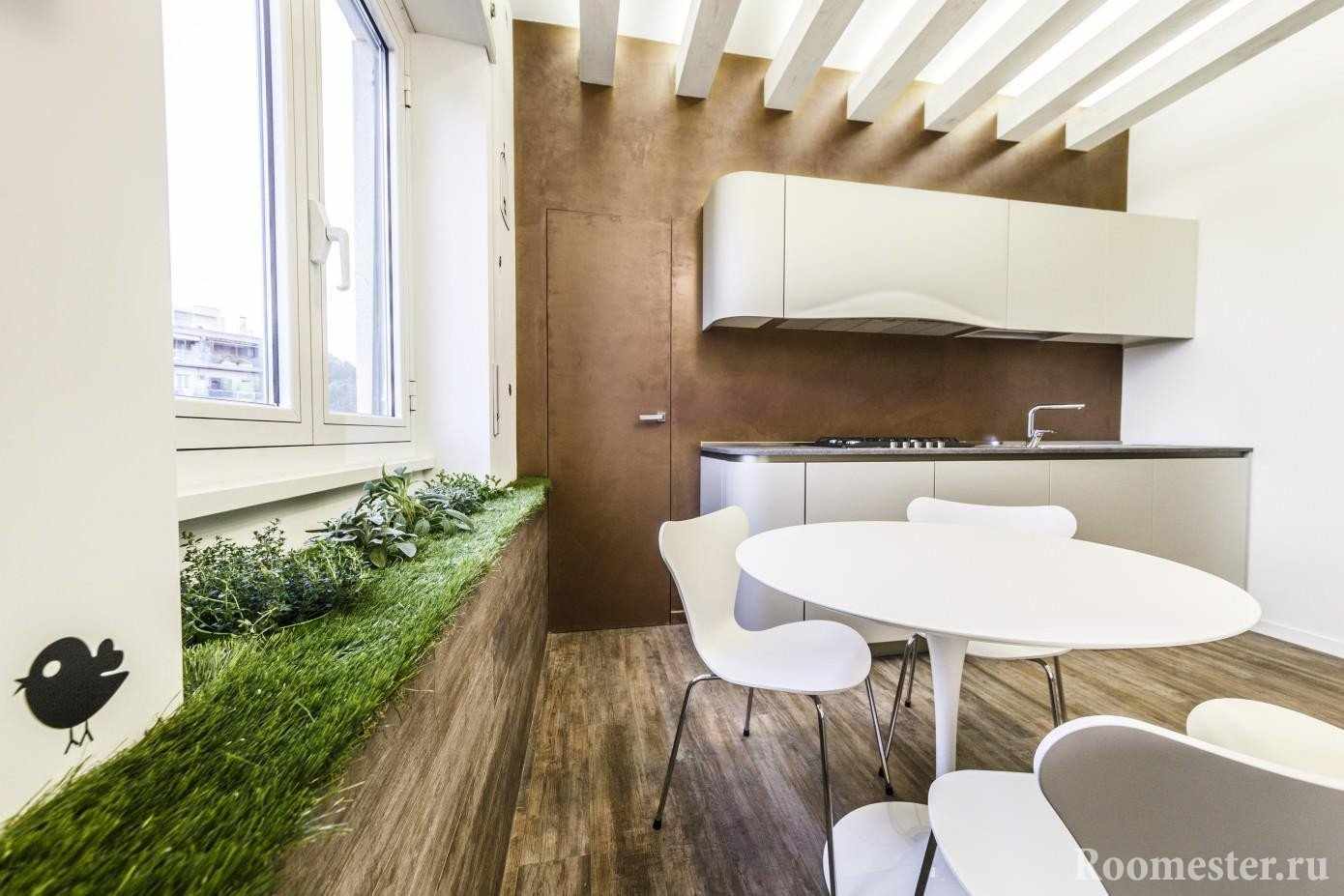 Зеленая зона в кухне для эко стиля
