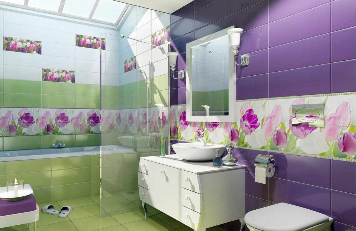 Фиолетово-зеленая ванная комната