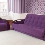 Низкий фиолетовый диван и кресло