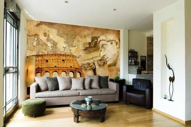Красивая фреска в интерьере гостиной