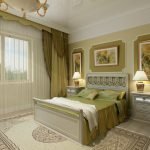 Интерьер зеленой спальни в классическом стиле