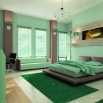 Необычный интерьер зеленой спальни