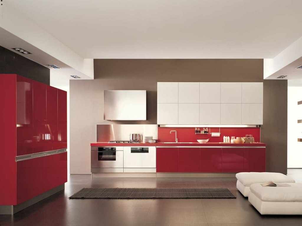 Красная кухня в стиле минимализм